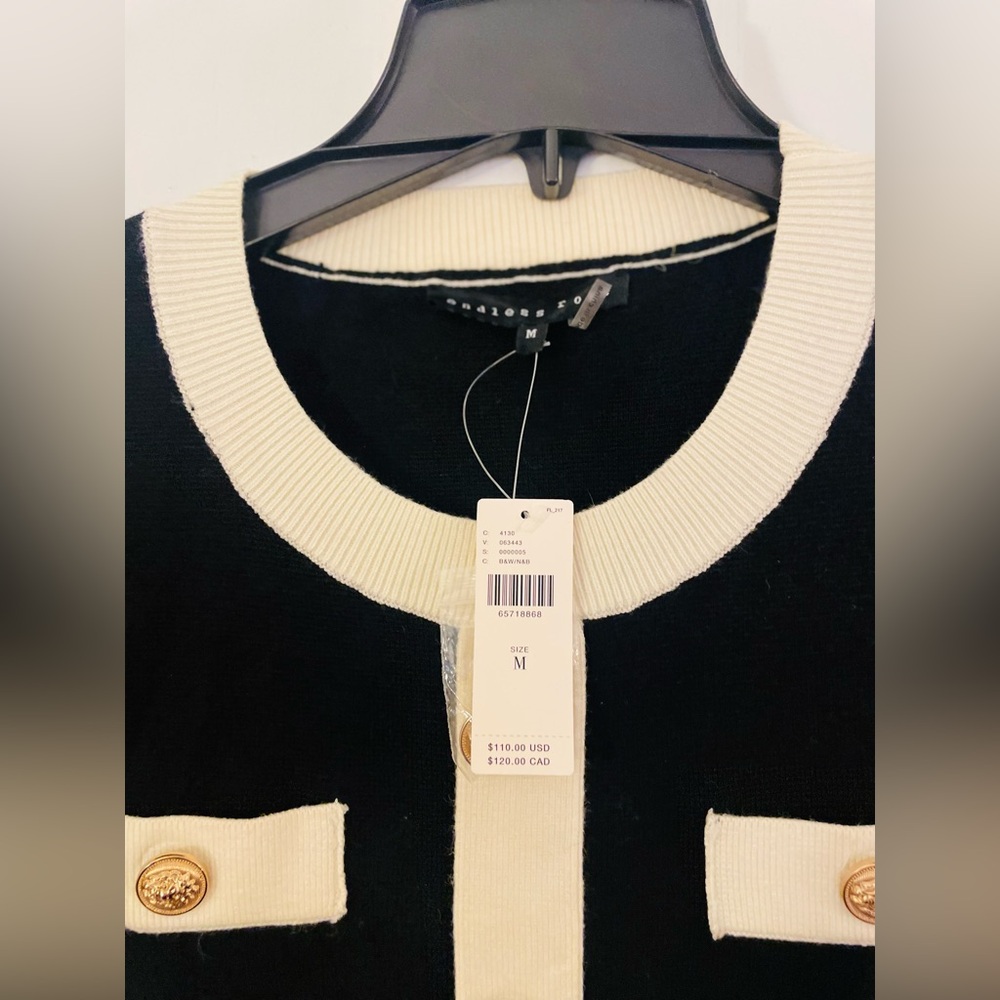 NWT! Endless Rose Contrast Rib Sheath Dress Gold Button Size Medium - Picture 3 of 15